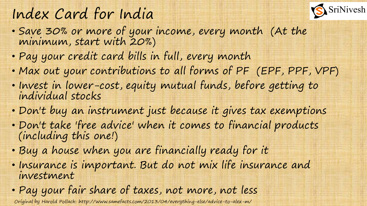 All the financial advice that you ever need - Pollack's Index Card: India version 1